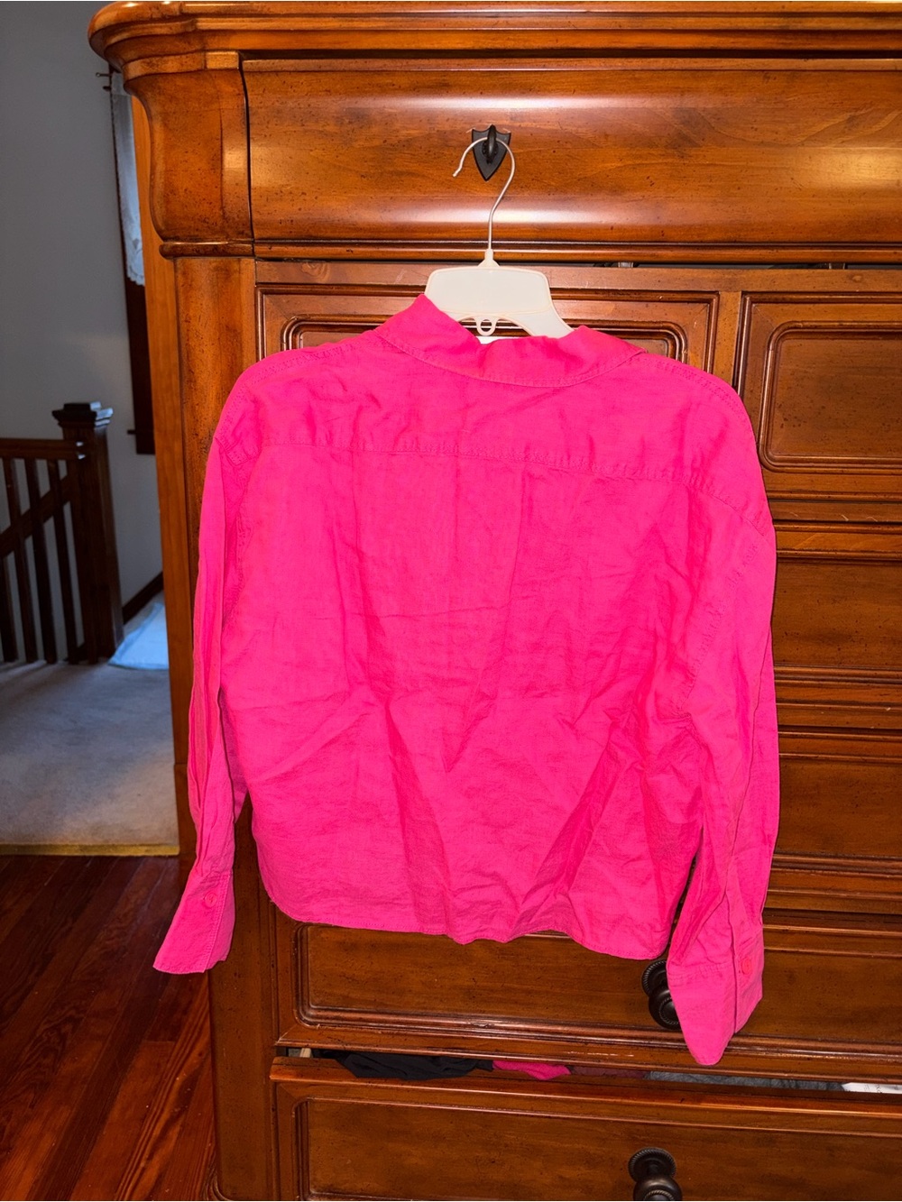 ZARA Fuchsia Pink 100% Linen Cropped Button Down Shirt NWT M - Picture 3 of 8